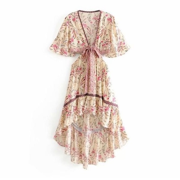 New Boho Summer Floral Hi Low Open Back Dress - Picture 9 of 12